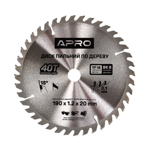 Диск пиляльний для дерева d190 мм*20 (16) мм 40T New APRO Житомир - фото 1
