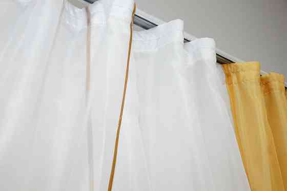 Кухонный комплект VR-Textil № 038к шторки и тюль золотистый и белым 270х170 см (52-0242) Киев