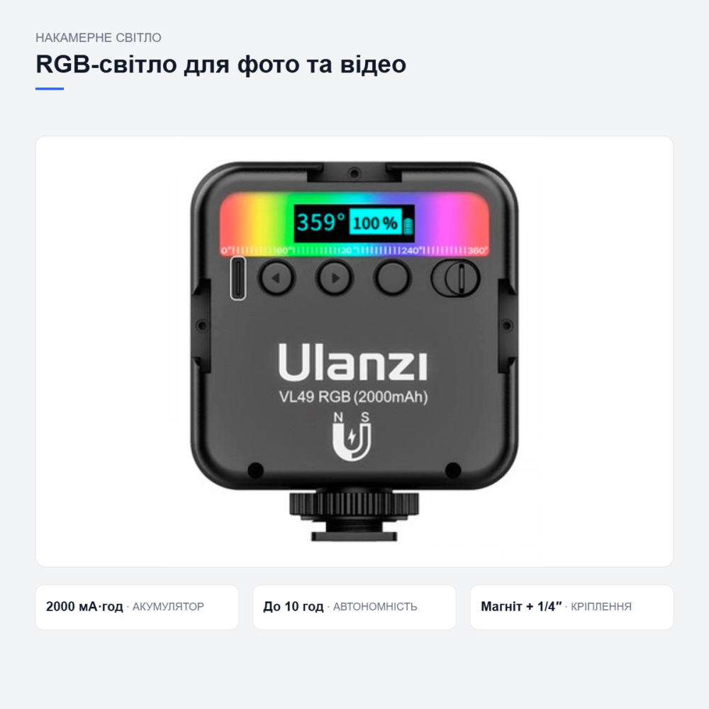 Накамерне RGB-світло Ulanzi для фото та відео Київ - фото 9