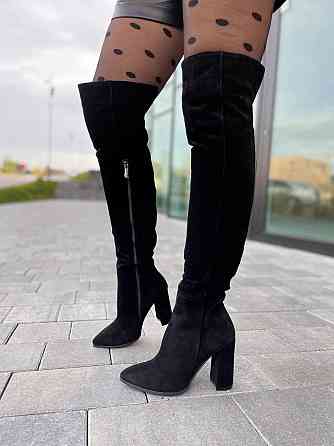 Nivelle Ботфорти жіночі з натуральної замші чорні демісезонні весна-осінь на підборах 10 см. р. Коломыя