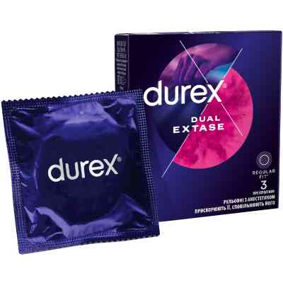 Презервативы Durex Dual Extase рельефные с анестетиком 3 шт. (5052197053401) Винница
