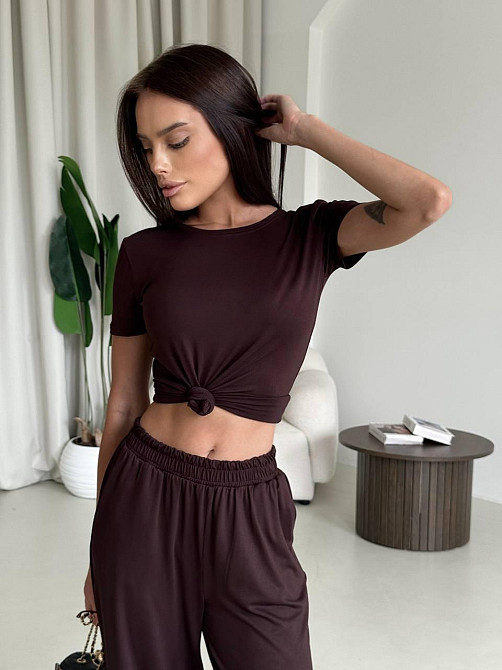 Жіночий стильний еластичний костюм, двойка якісна віскоза Шоколад, 42/44 Одеса - фото 9