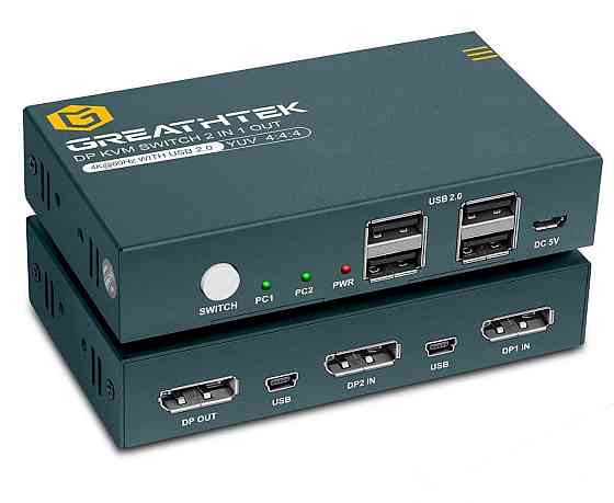 KVM перемикач GREATHTEK 2 Port 4K@60Hz DisplayPort - 4*USB 2.0 Switch Луцьк