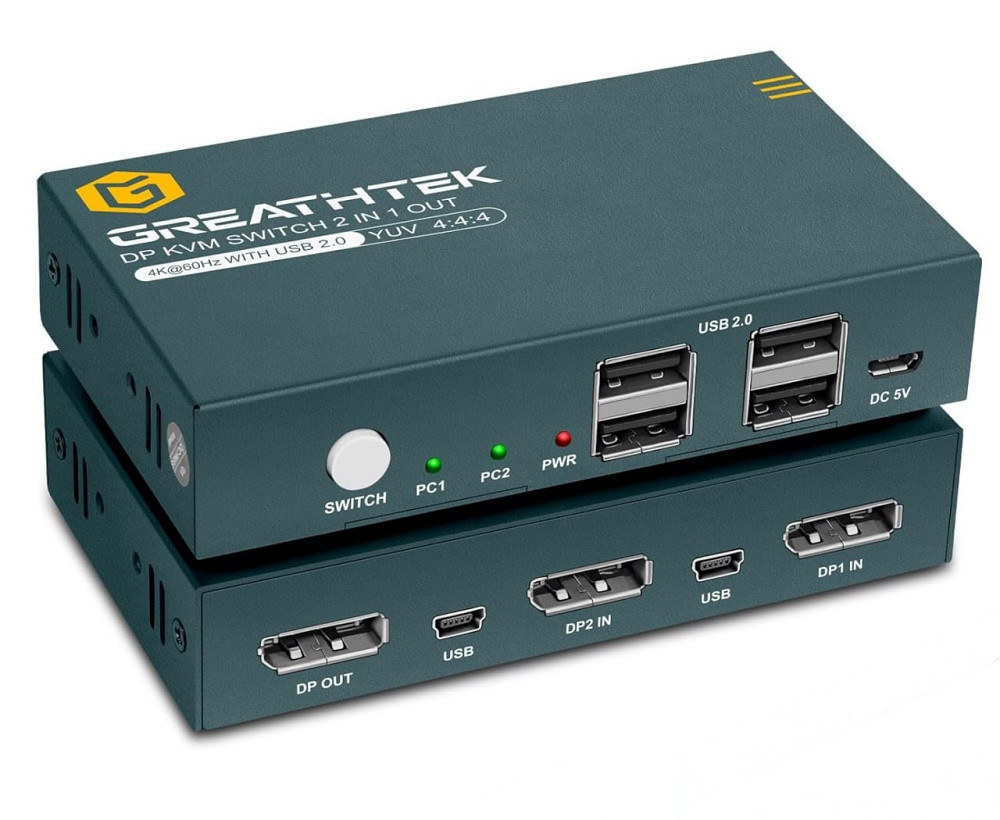KVM перемикач GREATHTEK 2 Port 4K@60Hz DisplayPort - 4*USB 2.0 Switch Луцк - изображение 1