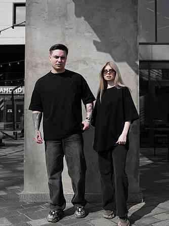 Парные футболки оверсайз(oversize) для мужа и жены, для влюбленных пар SANE черные XL Одесса