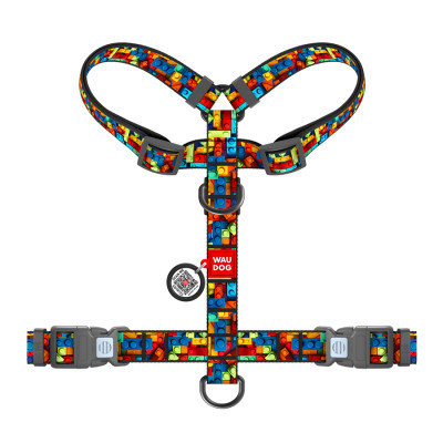 Шлей для собак WAUDOG Nylon анатомическая H-образная с QR-паспортом "Блоки" пластиковый фастекс, L (345-4056) Винница - изображение 2
