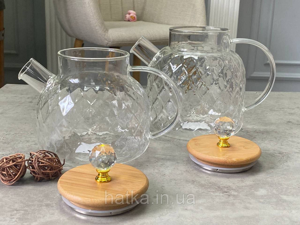 Чайник заварювальний Olens "Ромбус" 1000 мл скляний із бамбуковою кришкою для дому та ресторану Київ - фото 6