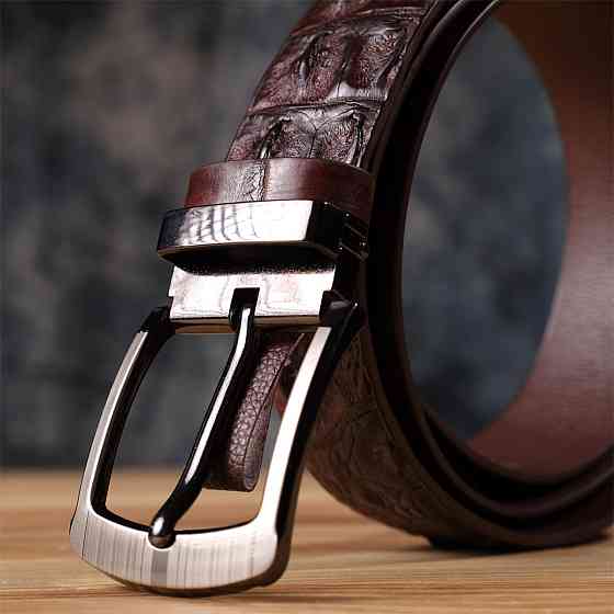 Ремінь чоловічий CROCODILE LEATHER 18178 з натуральної шкіри крокодила Коричневий Київ