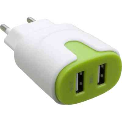 Зарядное устройство Patron 2xUSB 2.0 2A/1A white/green (PN-2USB-220V-G) Винница