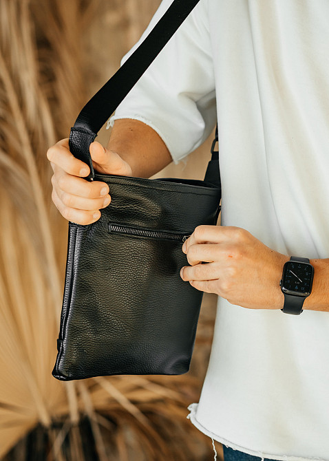 Чоловіча барсетка, чорна сумка через плече з натуральної шкіри, класичний якісний месендджерMasterSem Київ - фото 2