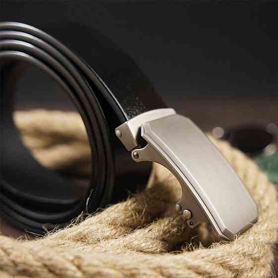 Ремінь чоловічий з автоматичною пряжкою закругленою Чорний (Vintage) Київ