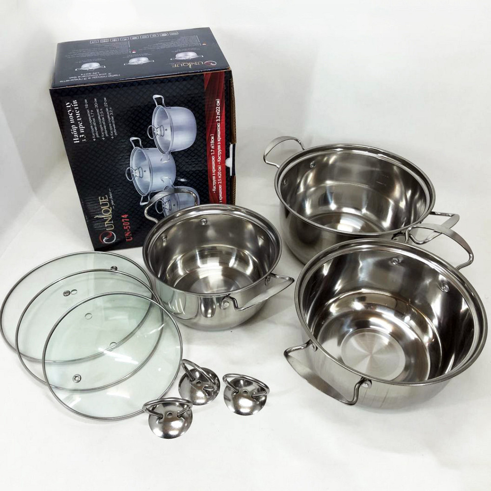 Набори каструль UNIQUE UN-5074, Каструля стильний дизайн, Каструля з EW-929 нержавіючої сталі Київ - фото 4