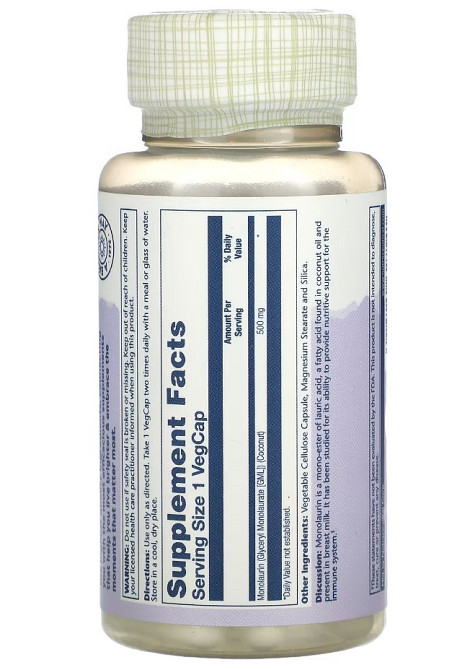 Монолаурин (Monolaurin), Solaray, 500 мг 60 капсул Киев - изображение 2