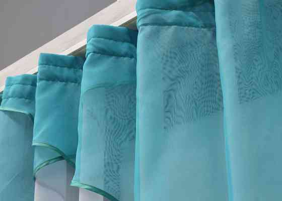 Кухонная тюль арка с ламбрекеном VR-Textil № 025к белый с лазурным 280х170 см (52-0864) Киев