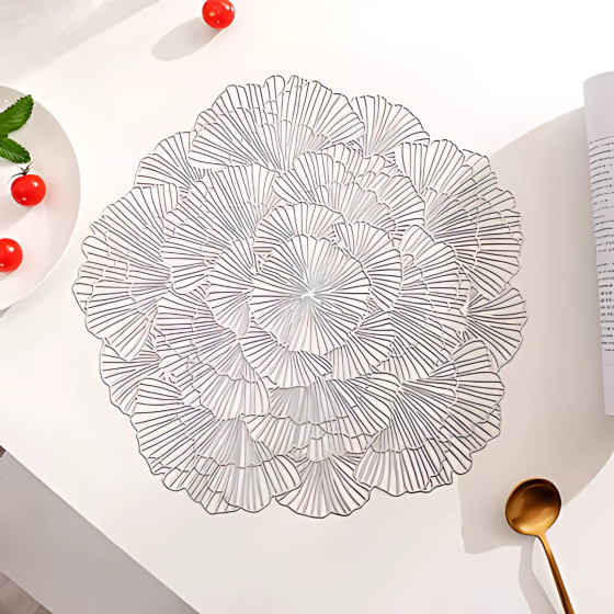 Сервірувальна серветка під гаряче ажурна, килимок сервірувальний килимок сріблястий набір 2 шт Кам'янець-Подільський