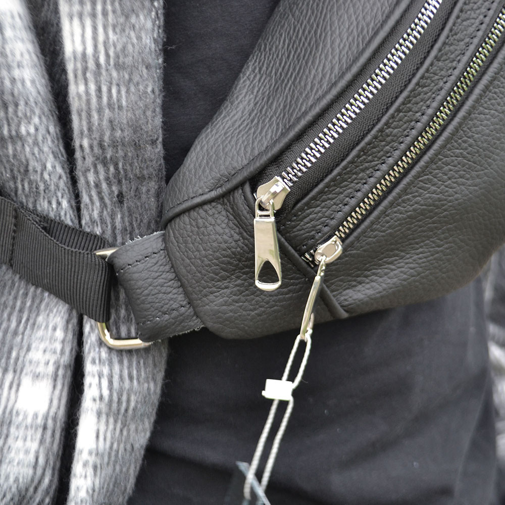 Поясна сумка чоловіча без принта, Бананка шкіряна чоловіча, Бананка чорна з натуральної шкіри BL-96 Львів - фото 6