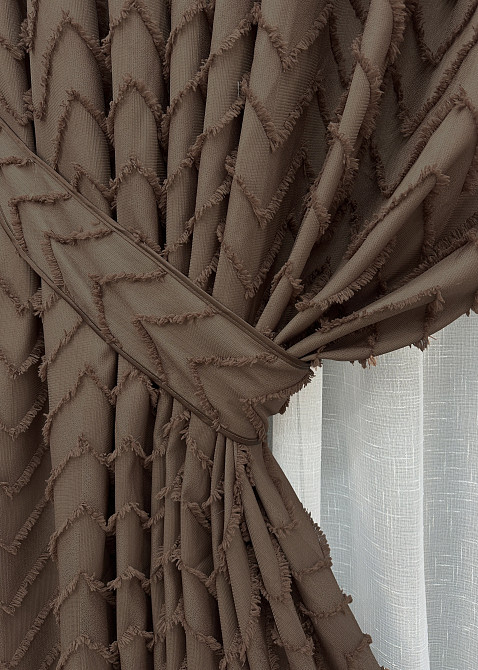 Комплект штор VR-Textil Лен Букле 150х270 2шт и Тюль 500х270 1814ш-115т Коричневый с белым 71-037/4 Киев - изображение 4