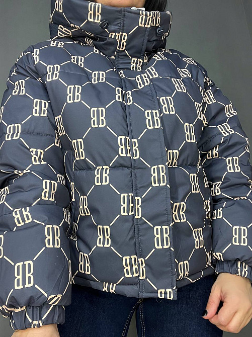 Куртка женская оверсайз демисезонная HAIZIYUAN 192 с капюшоном узор буквы BB графит, графит, L Киев - изображение 12