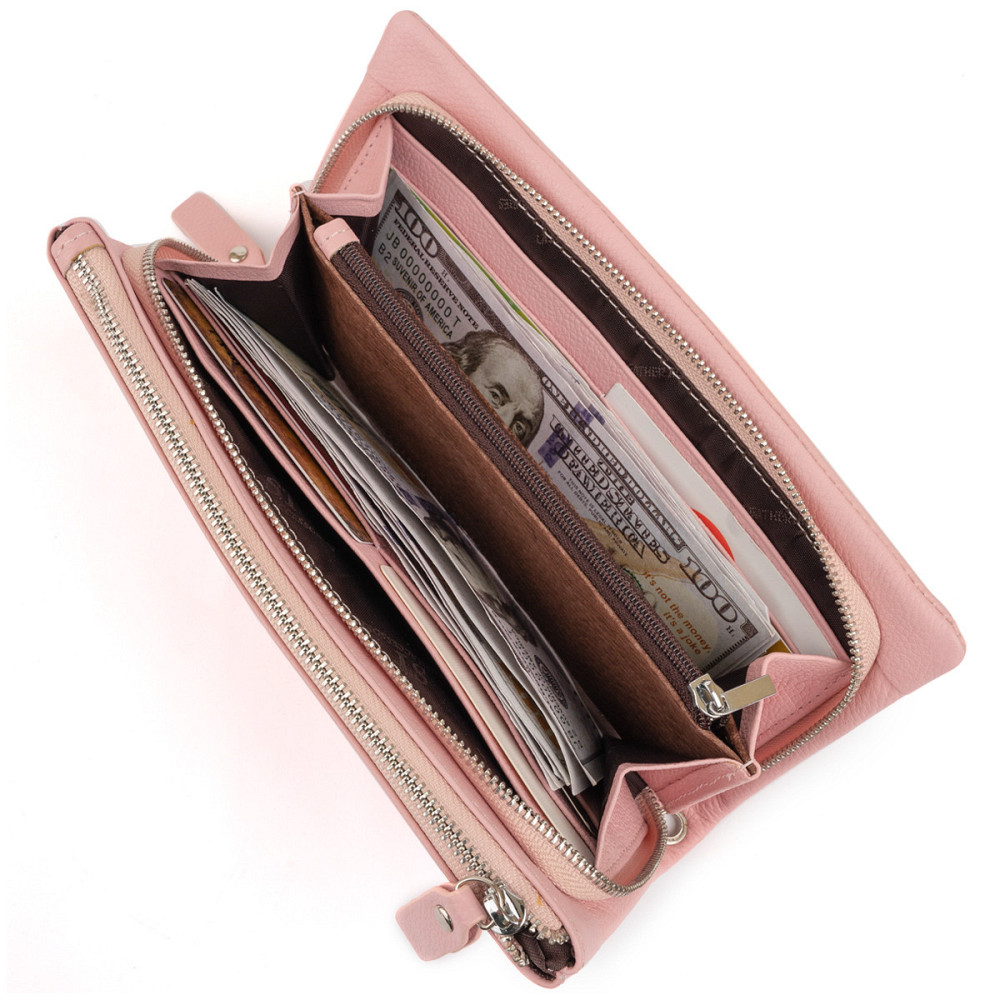 Кошелек-клатч из кожи с карманом для мобильного ST Leather 19313 Розовый Киев - изображение 10