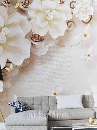 Шпалери вінілові на флізелін великі квіти бежеві 3д Київ