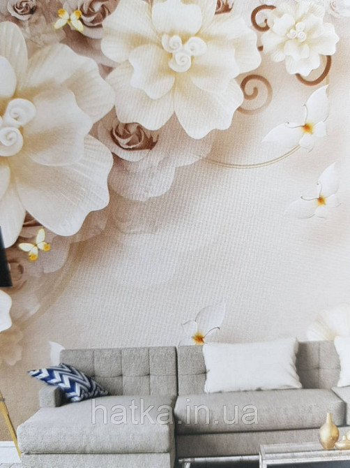 Шпалери вінілові на флізелін великі квіти бежеві 3д Київ - фото 4