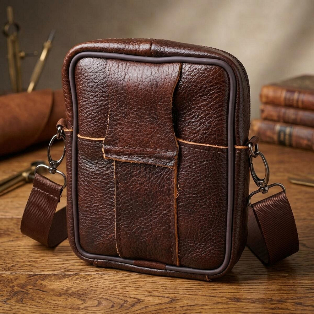 Компактная сумка мужская на пояс из натуральной кожи 21484 Vintage Коричневая Киев - изображение 13
