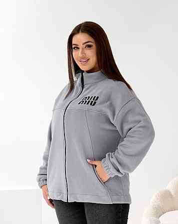 Жіноча флісова кофта щільний фліс, oversize, на блискавці, осінь/зима/весна, сірий, розмір 54/56 Лубни