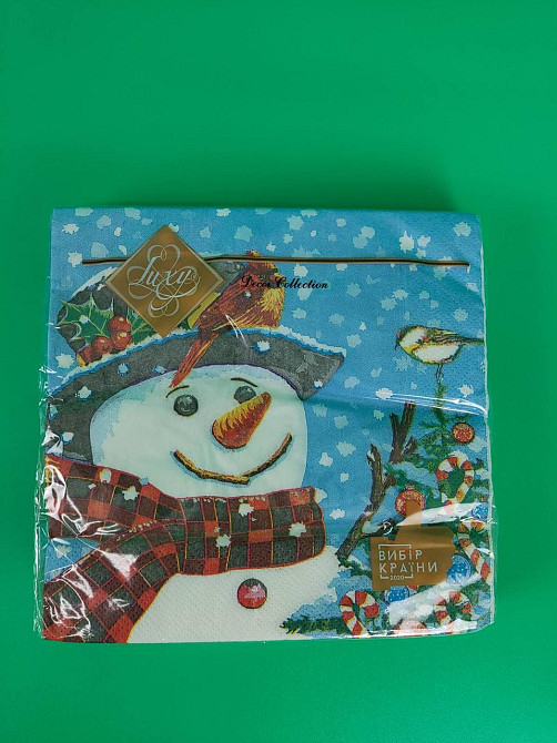 Серветки паперові новорічні (ЗхЗЗ, 18 шт.) "Добрий сніговик" Luxy (1 пачка) Харків - фото 1