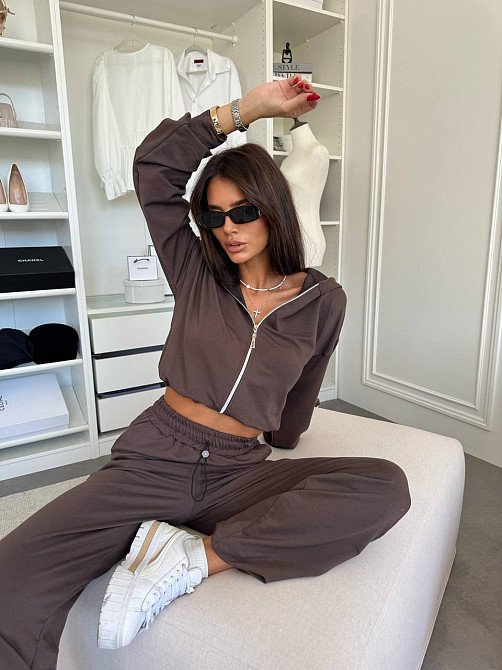 Женский прогулочный костюм двойка: зип худи и штаны двунитка Шоколад, 46/48 Одесса - изображение 2