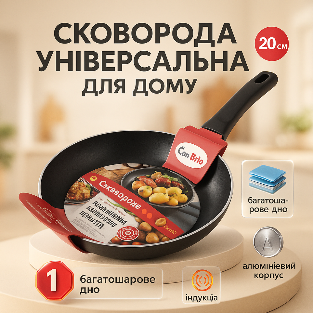 Сковороду для варки Con Brio СВ-2022 20 см, Качественная алюминиевая антипригарная сковорода SI-36 Львов - изображение 17