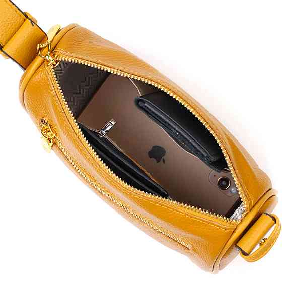 Красива сумка на плече крос-боді з натуральної шкіри 22100 Vintage Жовта Київ
