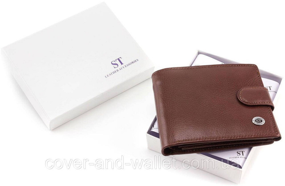 Коричневий чоловічий гаманець з гладкої шкіри ST b102 Київ - фото 3