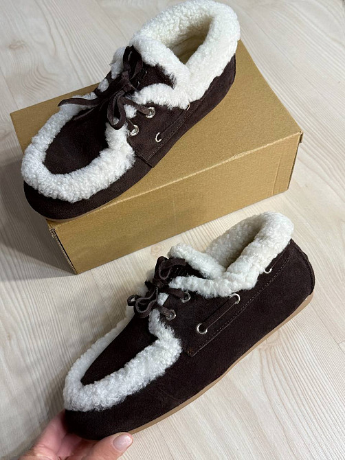 Ботинки женские Hengji 992-6 мокасины замшевые на меху с опушкой коричневые, 40, 25,5 см Киев - изображение 1