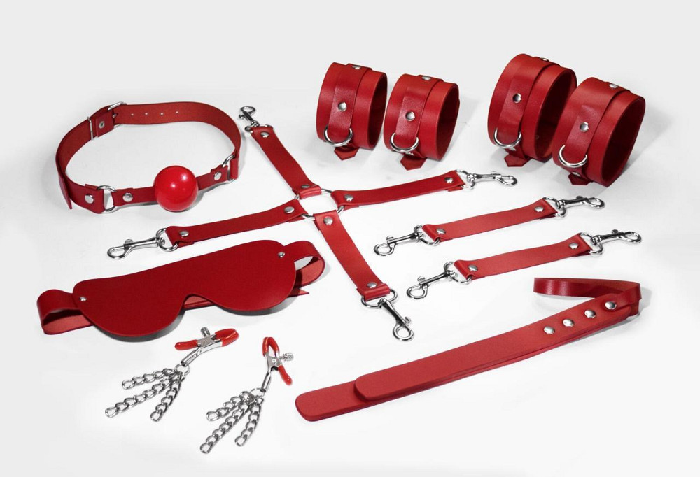 Набір Feral Feelings BDSM Kit 7 Red, наручники, поножі, конектор, маска, падл, кляп, затискачі Sex Aura Київ - фото 1