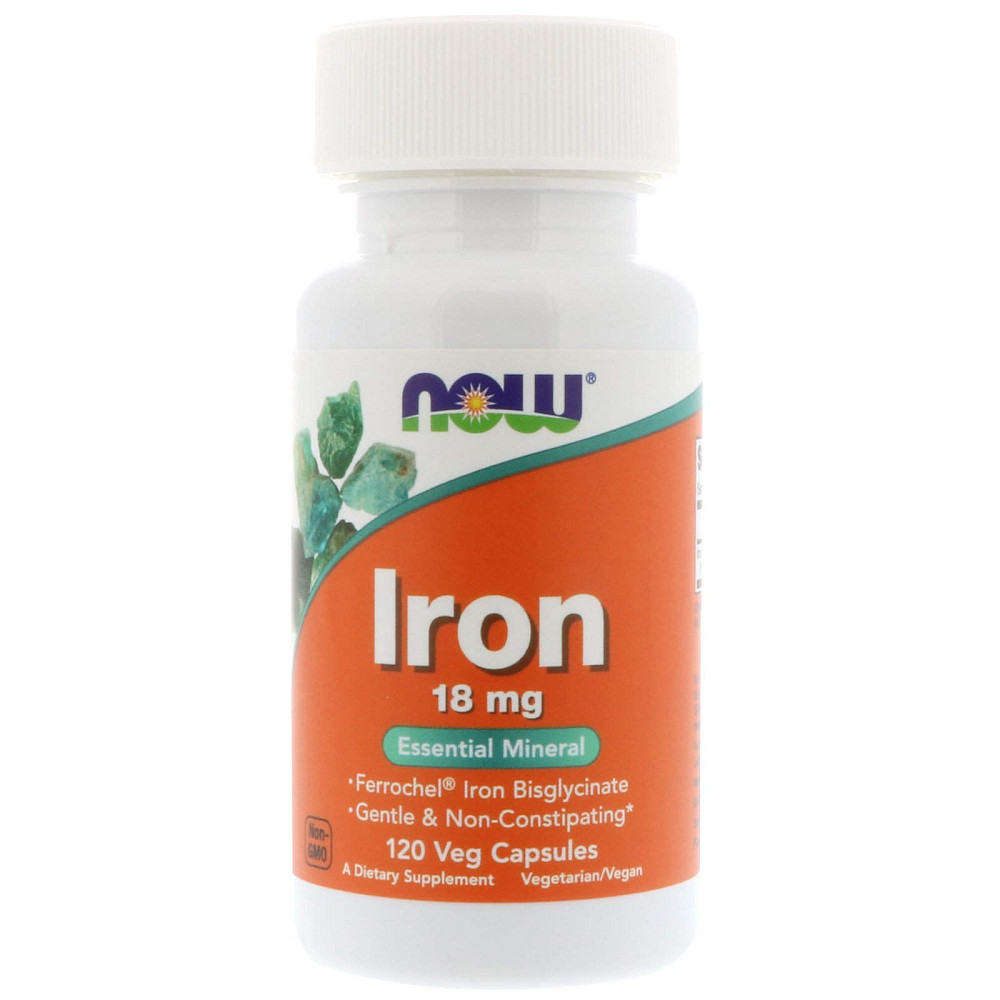 Железо, Iron, NOW Foods, 18 мг, 120 вегетарианских капсул Луцьк - фото 1