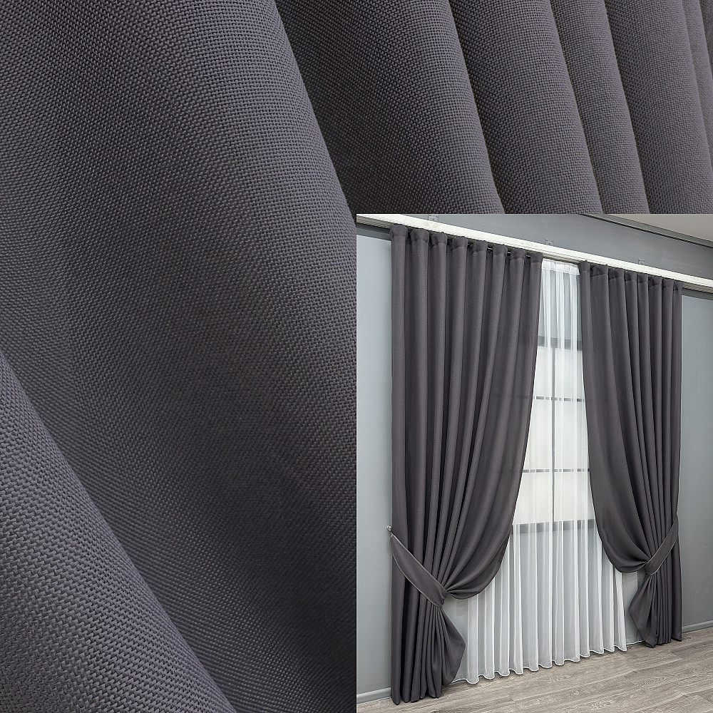 Комплект готових штор VR-Textil Льон Льон Мішковина № 1234ш Сірий 150х270 см 2 шт (33-0071) Київ - фото 17