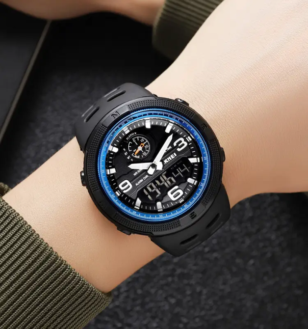 Чоловічий спортивний годинник Skmei 1655 (Чорний з синім) Вінниця - фото 5