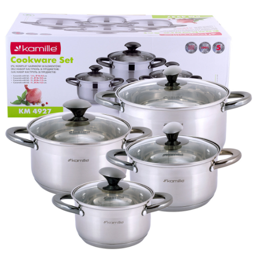 Набір каструль 8 предметів (каструлі 1,5/2/3/5л) нержавіюча сталь порожнисті ручки 4927 KAMILLE Житомир - изображение 2