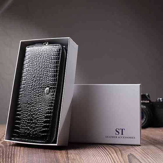 Стильний фактурний клатч на два відділення із лакованої натуральної шкіри ST Leather 22693 Чорний Київ