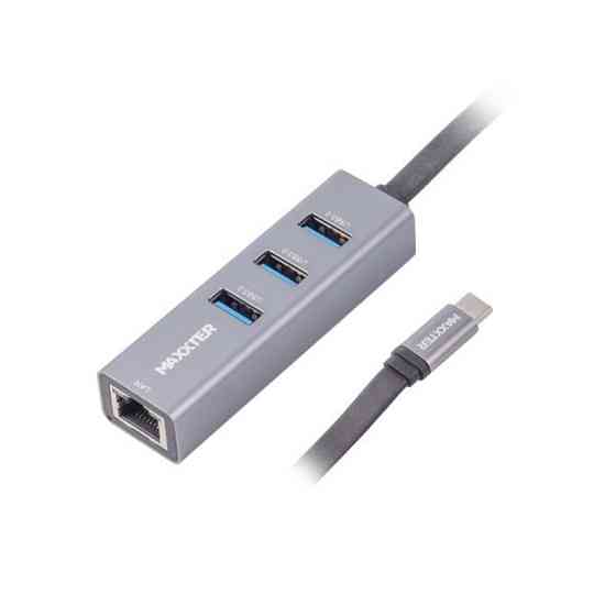 Концентратор USB Type-C Maxxter 4хUSB3.0, RJ-45 Grey (NECH-3P-02) ( 18441 ) Харків