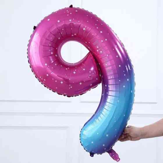 Кулька цифра 9 фольгована з принтом зірок 40 дюймів різнобарвний Київ