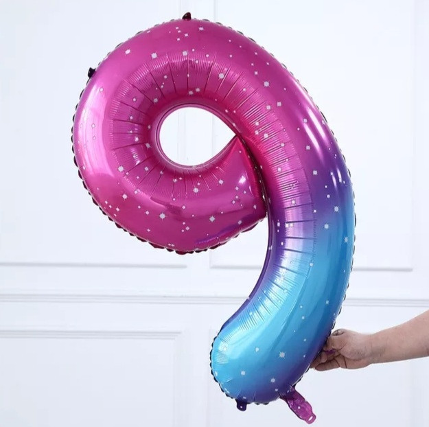 Кулька цифра 9 фольгована з принтом зірок 40 дюймів різнобарвний Київ - фото 1