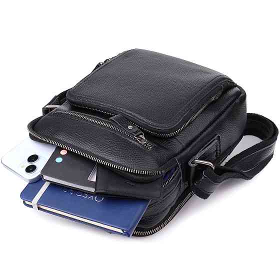 Деловая мужская сумка с ручкой для переноса в руке из натуральной кожи Vintage 23034 Черный Киев