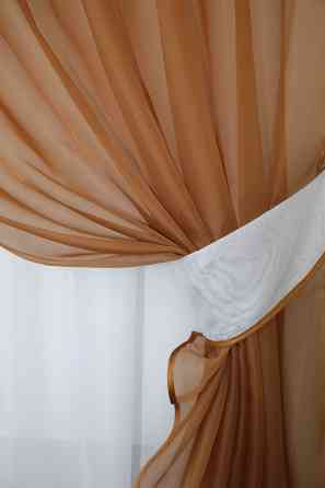 Кухонная занавеска VR-Textil № 018к штора и тюль с ламбрекеном коричневый с белым 280х170 см (50-148) Киев