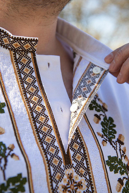 Вышиванка мужская, льняная, с длинным рукавом, белая, лен   , топ Киев - изображение 2