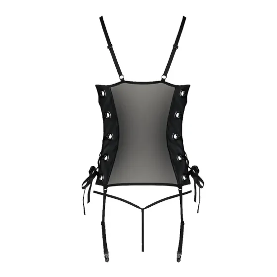 Сітчастий корсет з екошкіри Passion MALWIA CORSET 6XL/7XL black, з люверсами та знімними пажами Львів