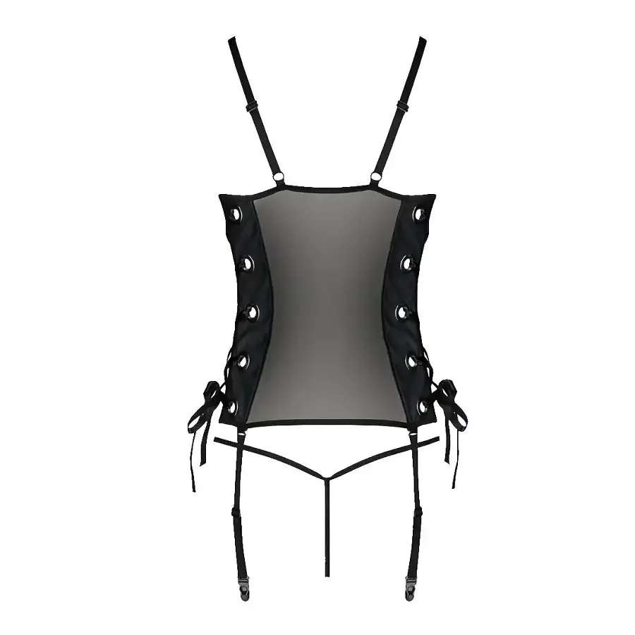 Сітчастий корсет з екошкіри Passion MALWIA CORSET 6XL/7XL black, з люверсами та знімними пажами Львів - фото 4