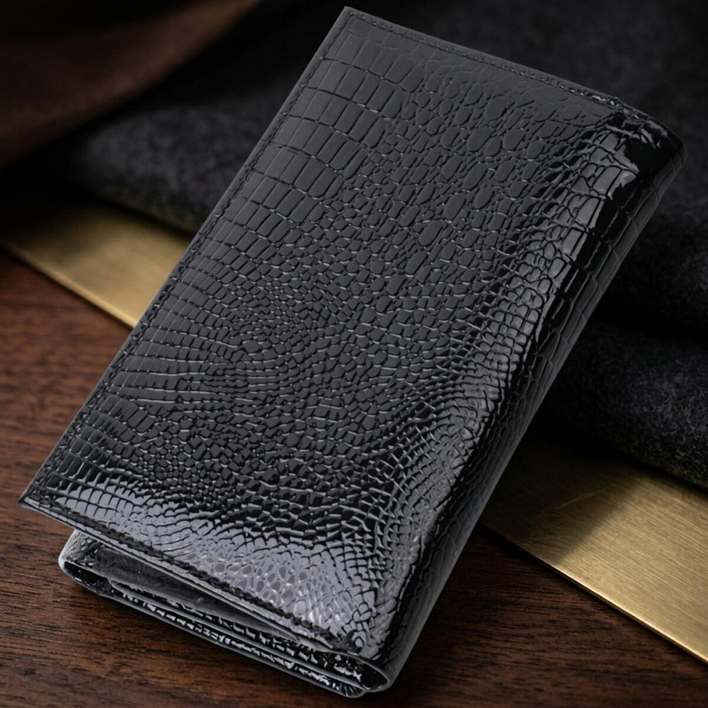 Женский кошелек в три сложения из лакированной фактурной натуральной кожи ST Leather 22707 Черный Киев - изображение 14