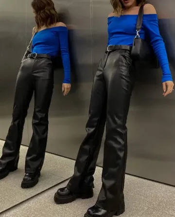 Черные женские шёлковые брюки с утеплителем из флиса Харьков