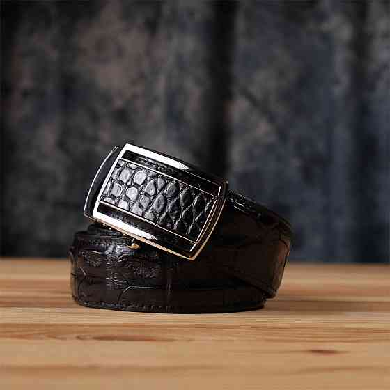 Ремінь-автомат CROCODILE LEATHER 18236 з натуральної шкіри крокодила (каймана) Чорний Київ